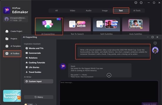 Generate a Script with Ai for Ai Football Videos