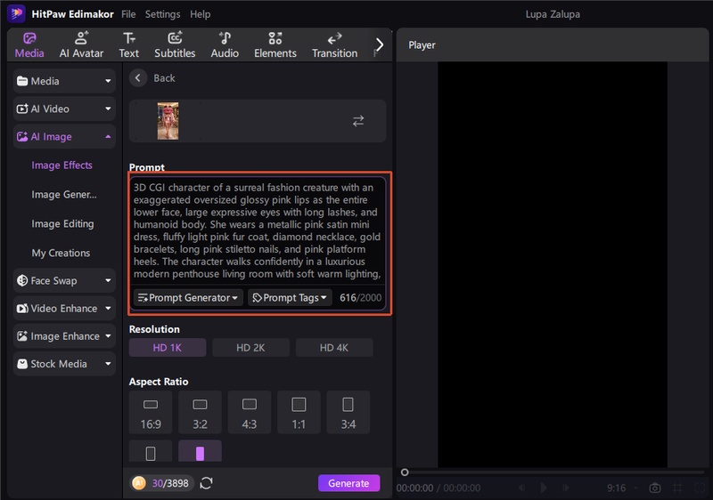 hitpaw edimakor ai image lupa zalupa character generation 2