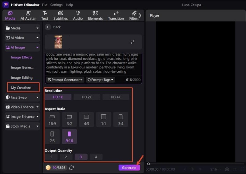 hitpaw edimakor ai image lupa zalupa character generation 3