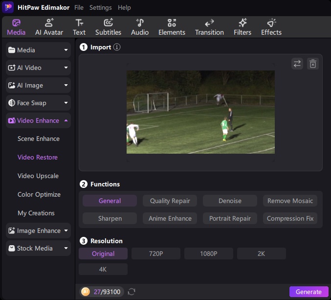 Import Recorded Sports Video for Restoration