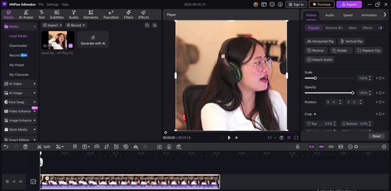 Importing a video clip in HitPaw Edimakor for Boomerang editing