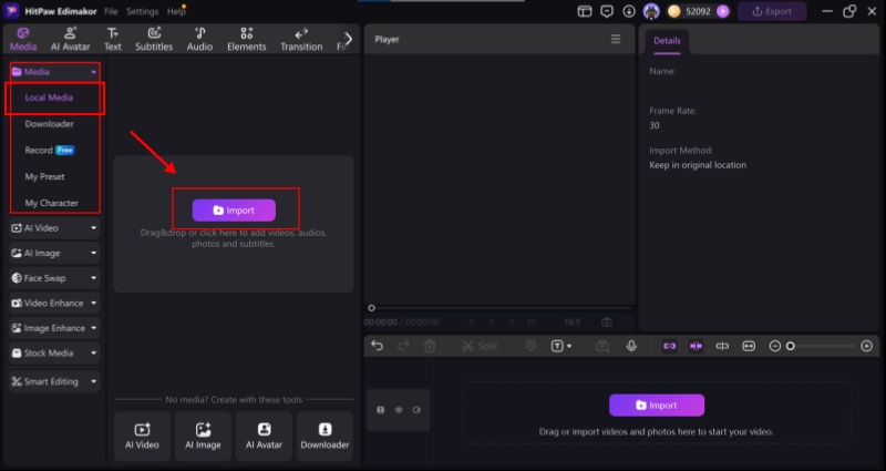 Importing media in HitPaw Edimakor