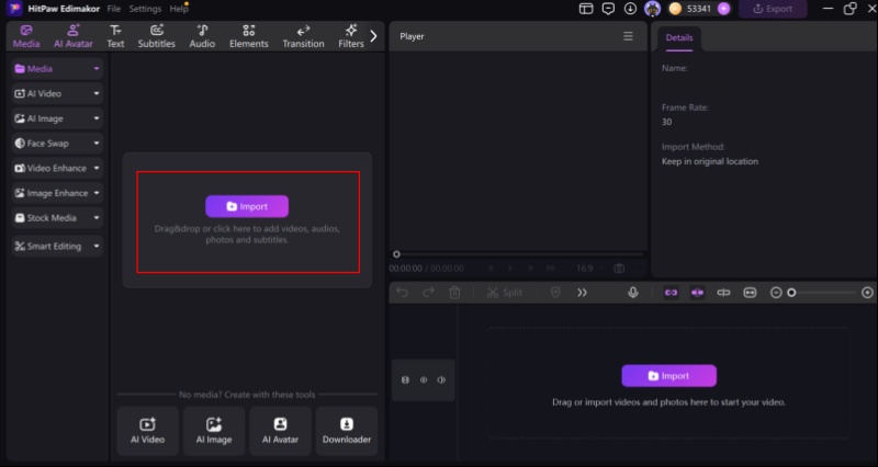 Importing media into HitPaw Edimakor