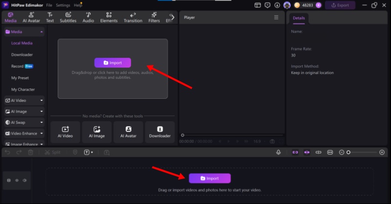 Importing the video into Edimakor