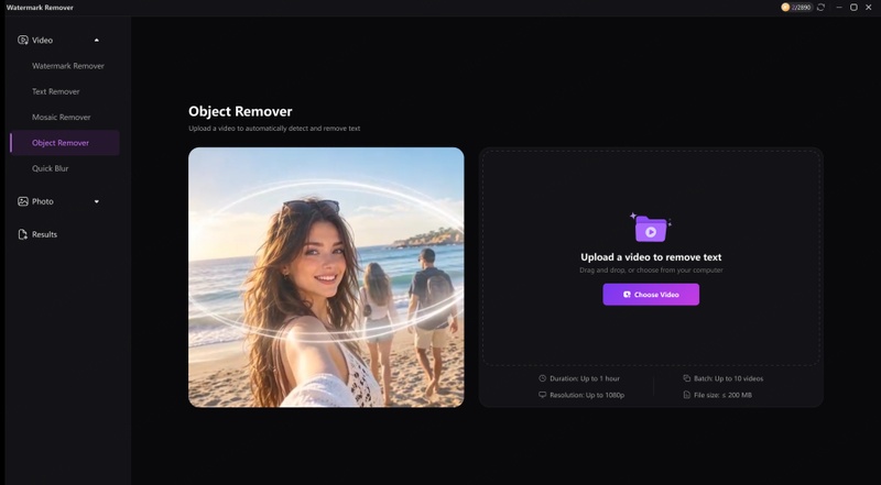 text: Select Object Remover and upload a video