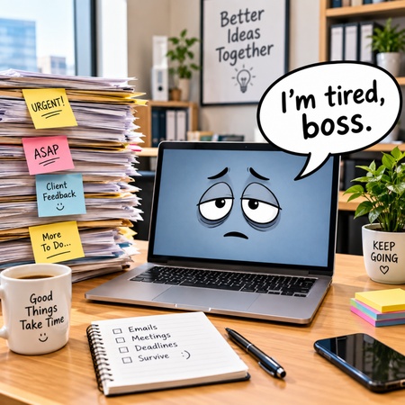 office photo with speech bubbles