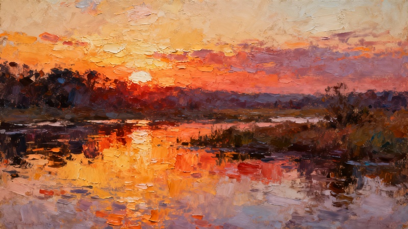 노을 풍경 유화