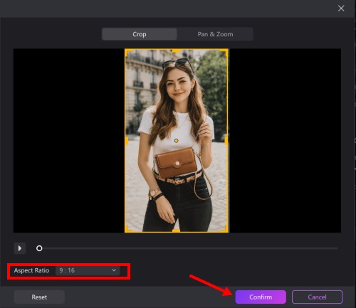 Selecting the Instagram aspect ratio