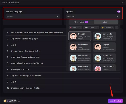 start translate video with subtitles