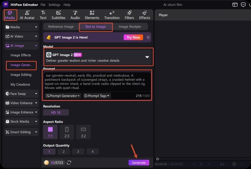 step 2 edimakor ai image generator