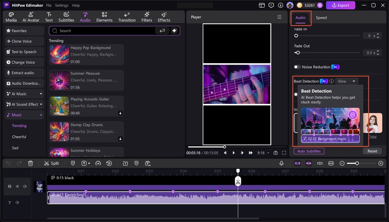 Syncing clips to music in HitPaw Edimakor
