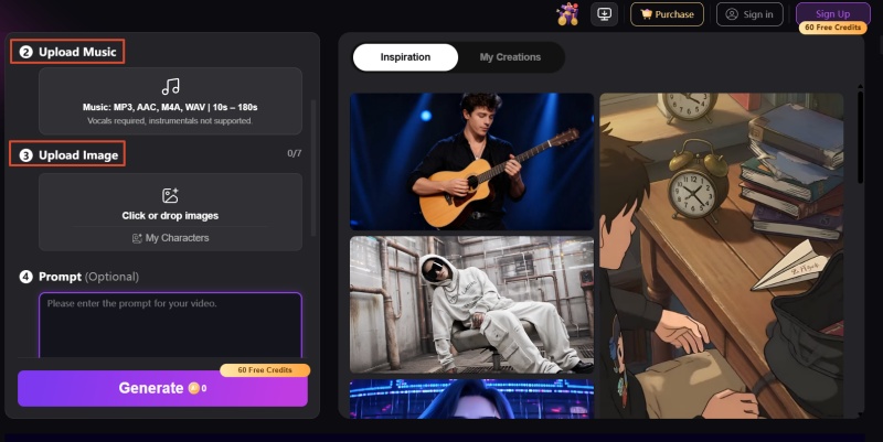 upload images for the music video
