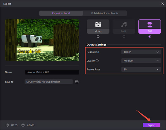 exportar vídeo como GIF no Edimakor passo 5