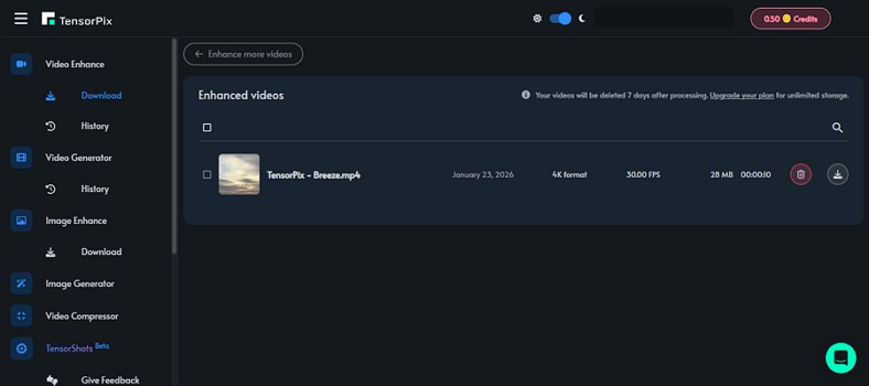(ダウンロード) アイコンを押して動画を保存