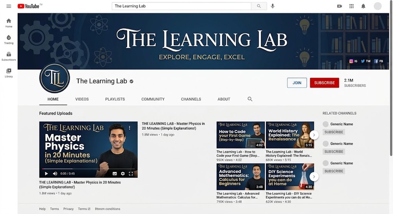 Desktop screenshot of YouTube channel displaying educational science