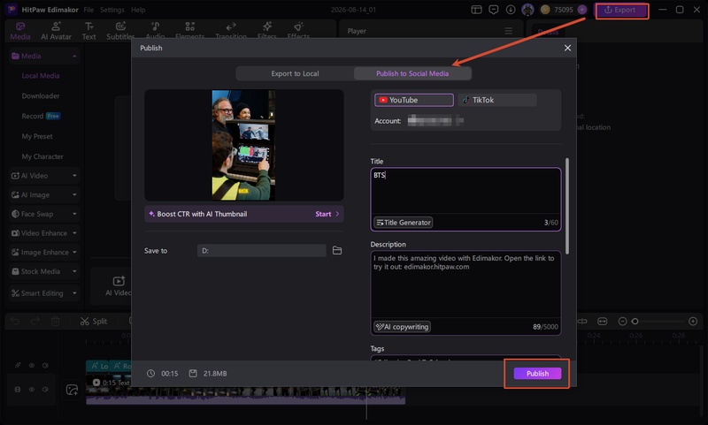 Export and share a Hollywood BTS AI video