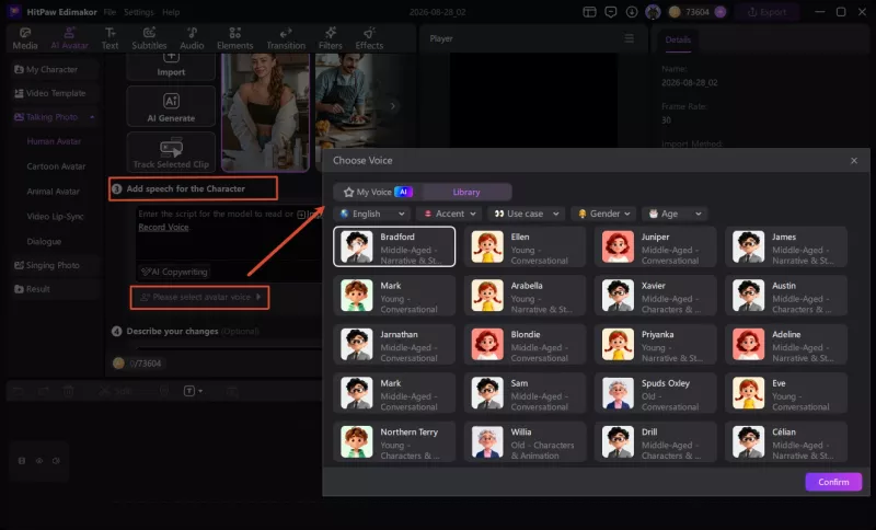 add your script and voice