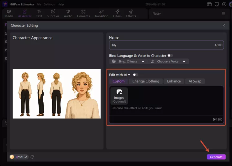 Step 3 - Edit and reuse your AI character across projects