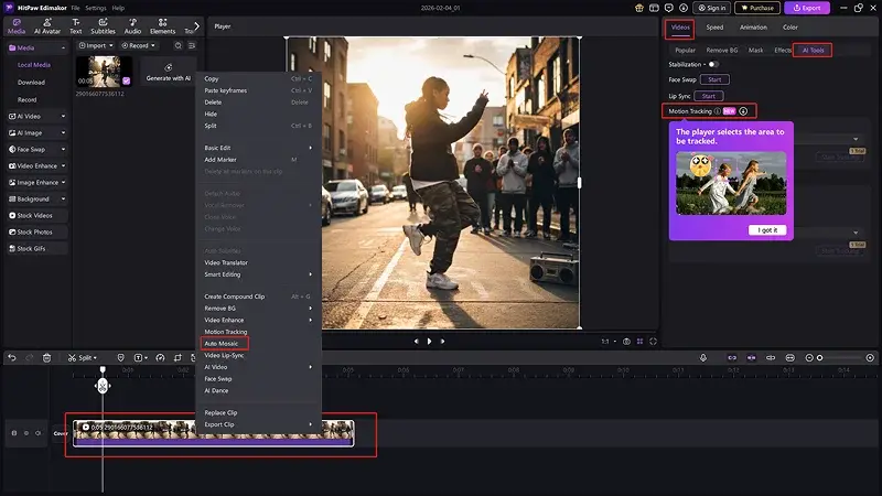 how to use edimakor ai Motion Tracking