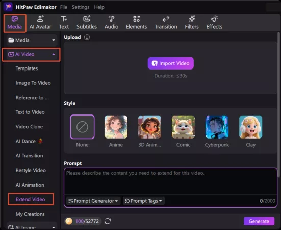 Step 1 - Open AI Video Extender in HitPaw Edimakor AI tools