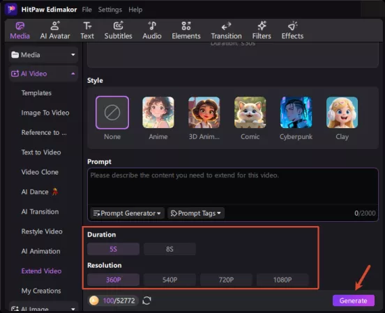 Step 3 - Generate your extended video with AI