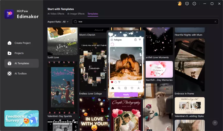 Step 1 - Get started with Edimakor and select anniversary template