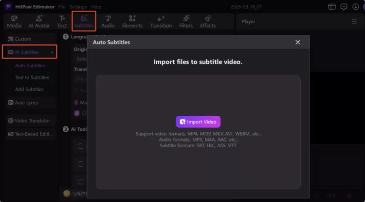 Step 1 - Upload your video and select caption language