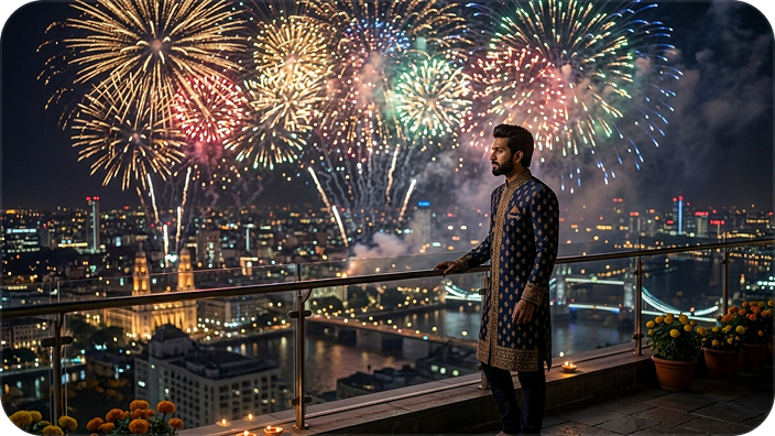 diwali fireworks skyline men