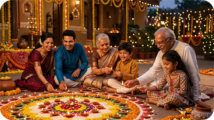 diwali grand family rangoli celebration