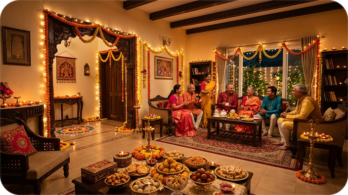 grand diwali family home gathering