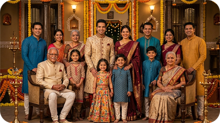 grand diwali family formal portrait