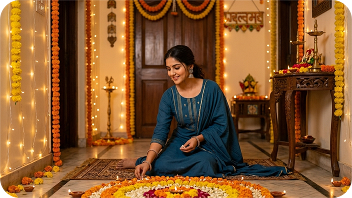 making diwali rangoli