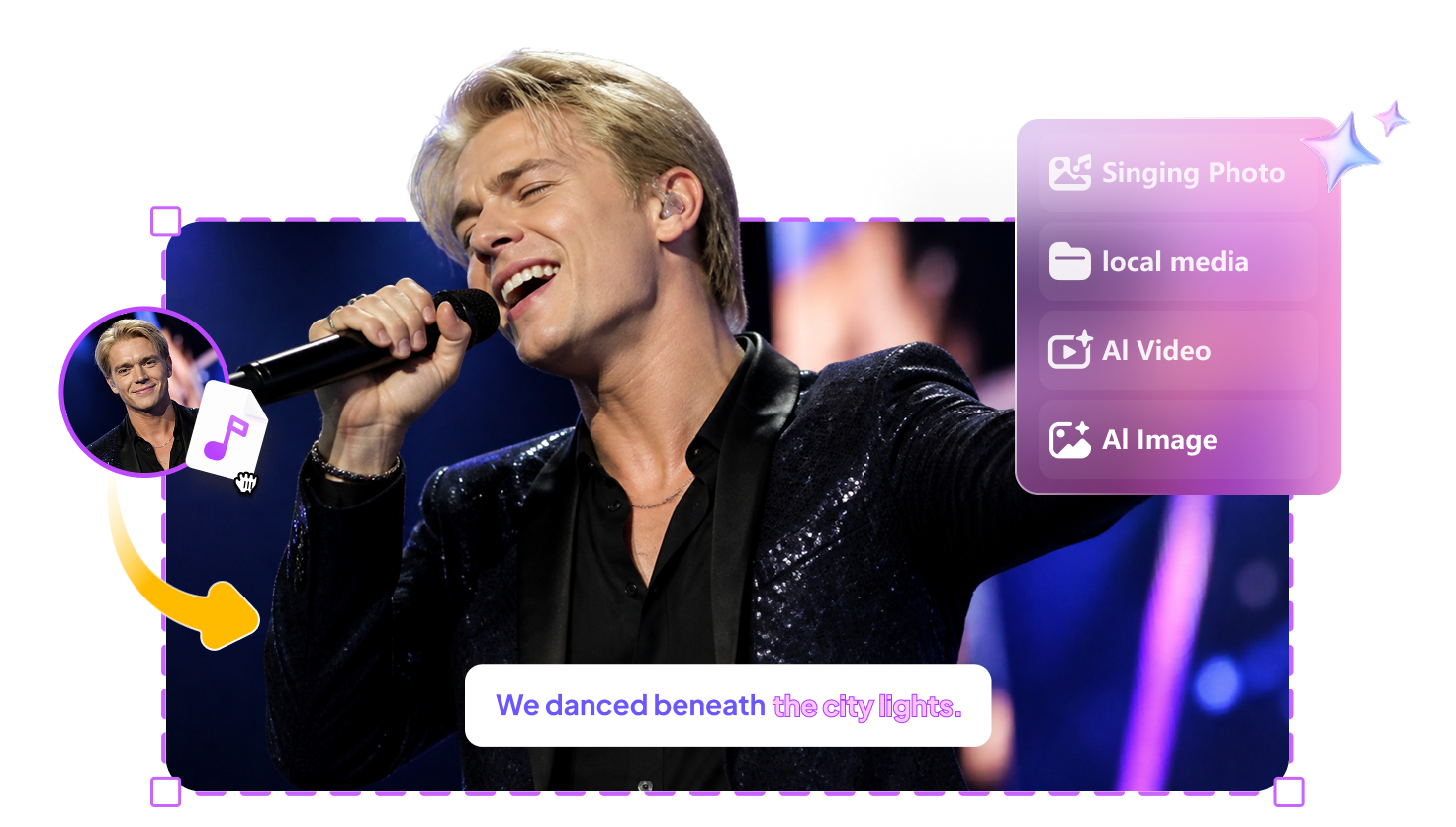 AI visuals and lip sync singing - add photos clips or generate AI content with natural lip sync