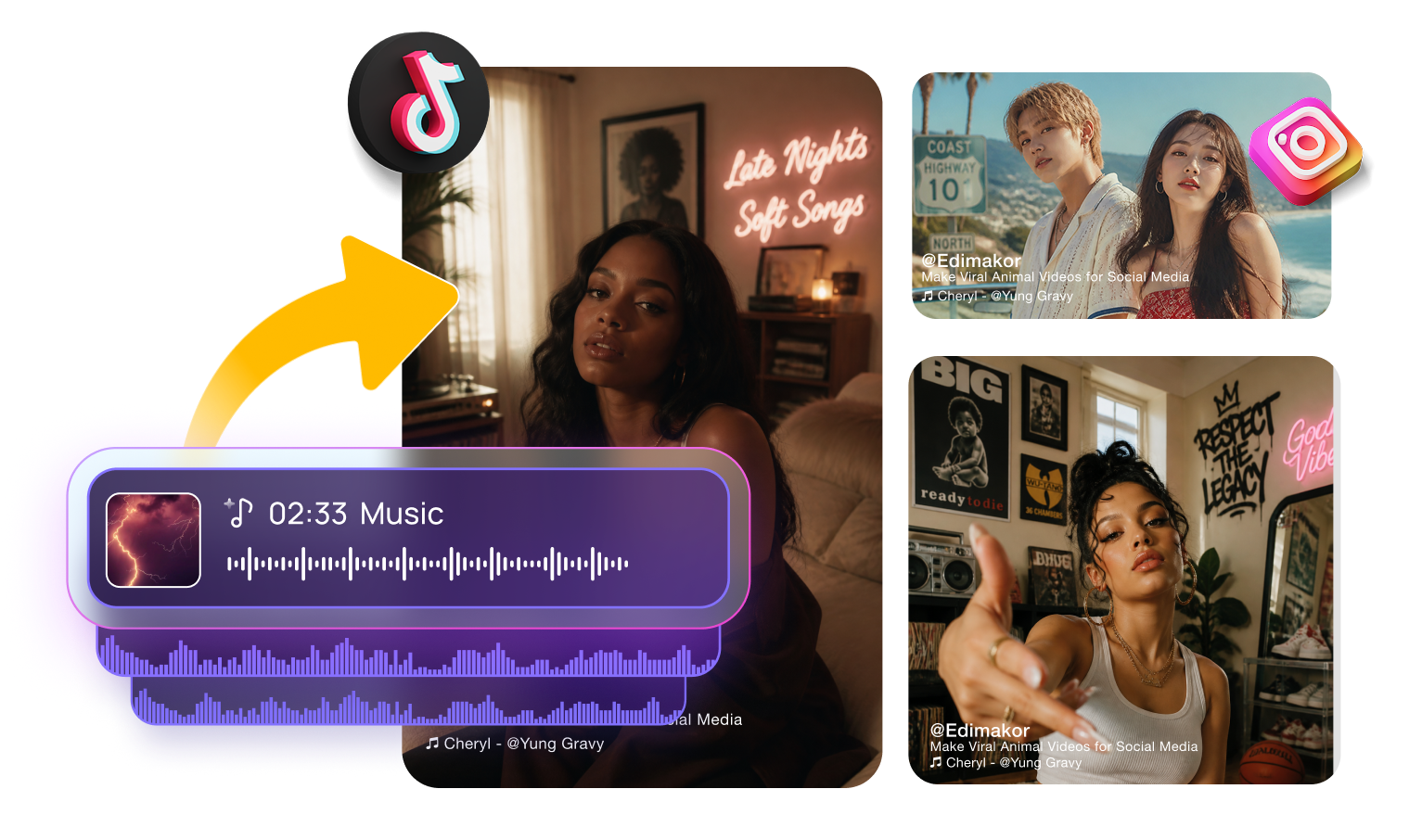 Export lyric video for YouTube and TikTok - flexible aspect ratios and direct publishing options