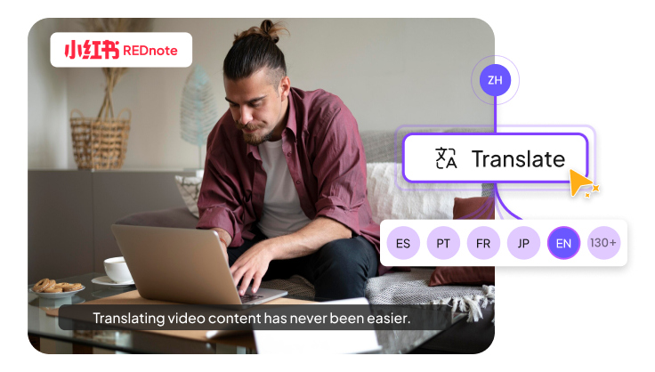 Translate RedNote video transcripts into multiple languages with bilingual subtitles
