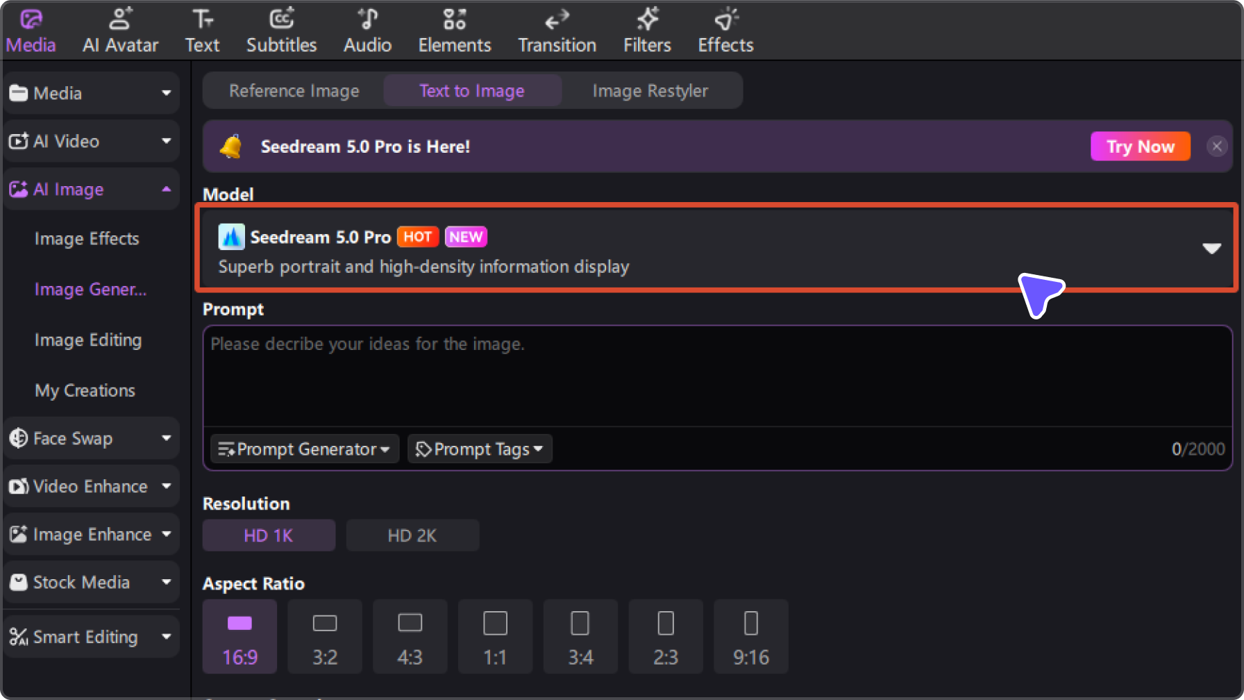 choose seedream model in edimakor