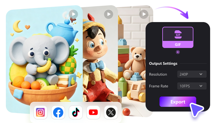 Exporting stop motion video with frame rate settings and GIF format options 