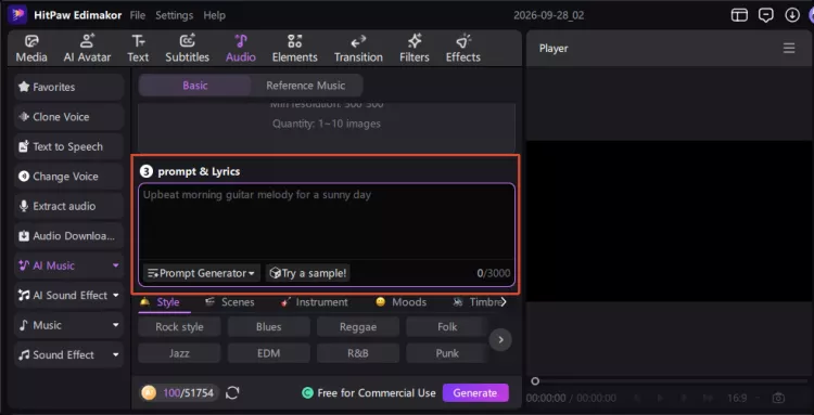 Step 2 - Choose an AI music model and paste your text or use the prompt generator