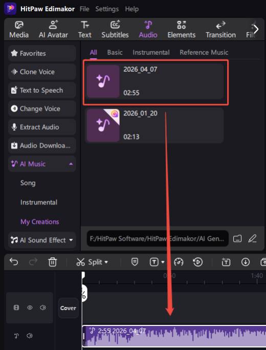 text-to-music-add-to-timeline