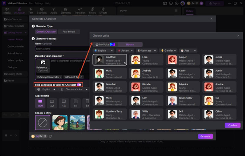 bind avatar voices and languages