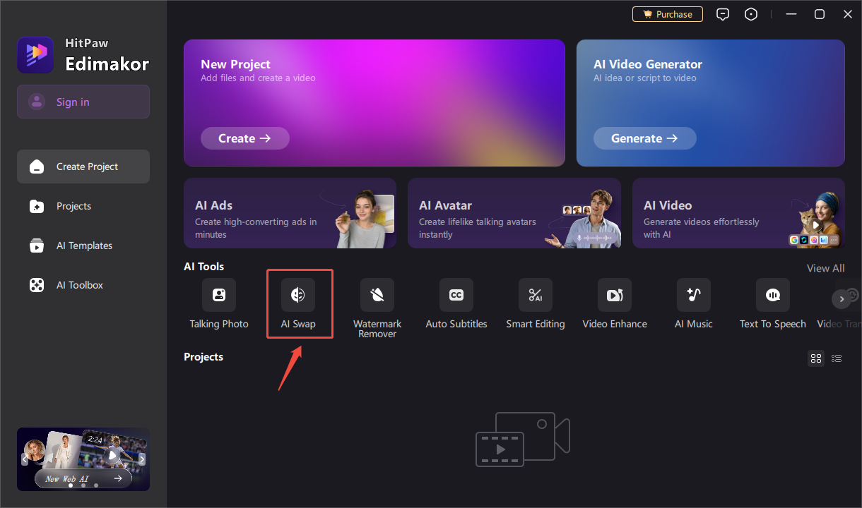 ai swap tool in edimakor