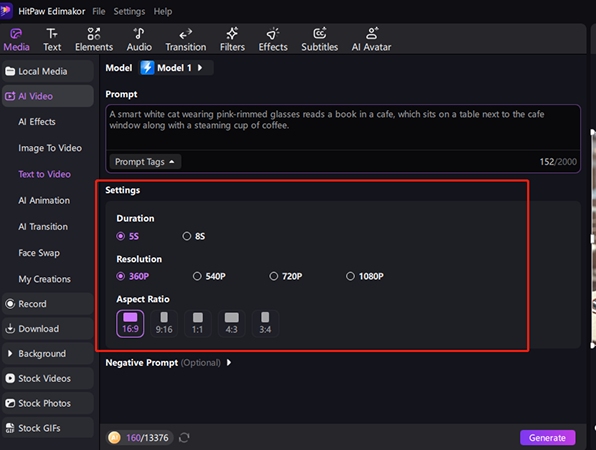 ai text to video settings
