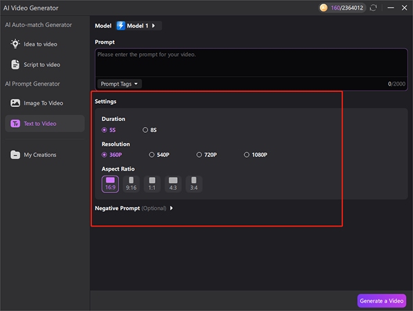 Video parameters Settings