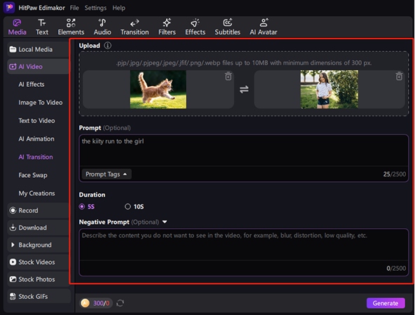 ai video transitions upload images