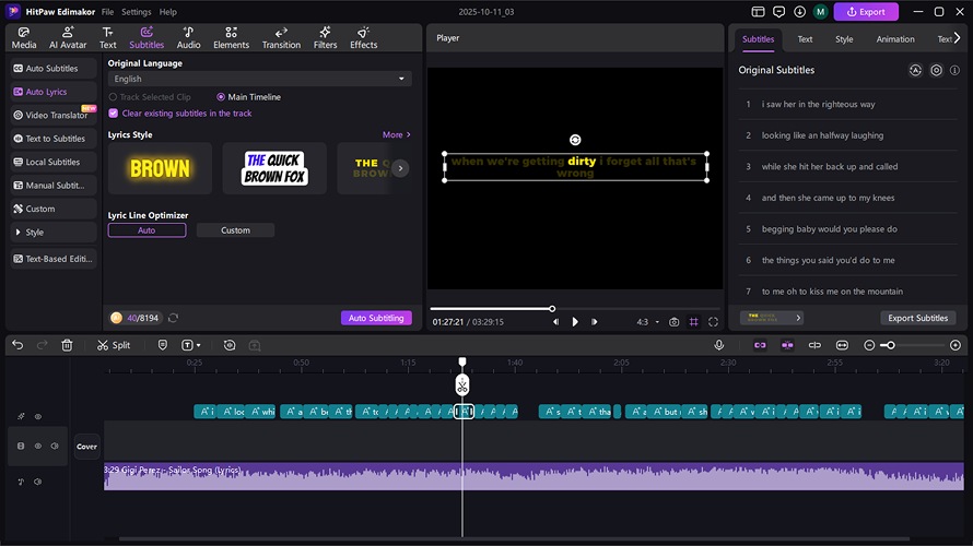 select the style and lenght of the lyrics