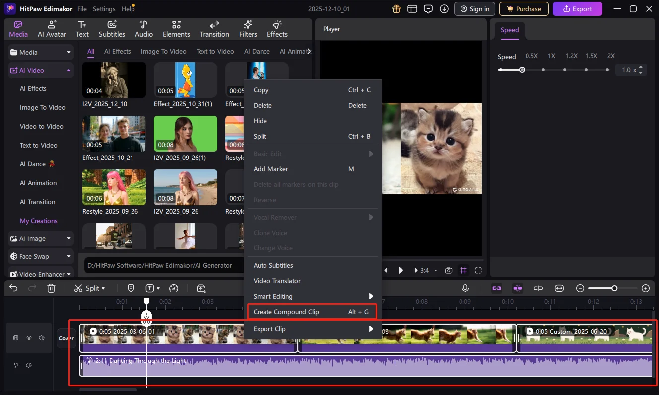 how to use edimakor compound-clip