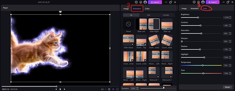custom cutout animation and color