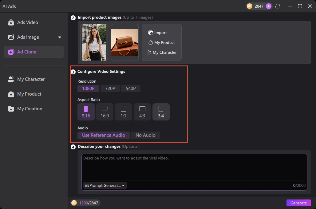 edimakor ad clone configure video settings