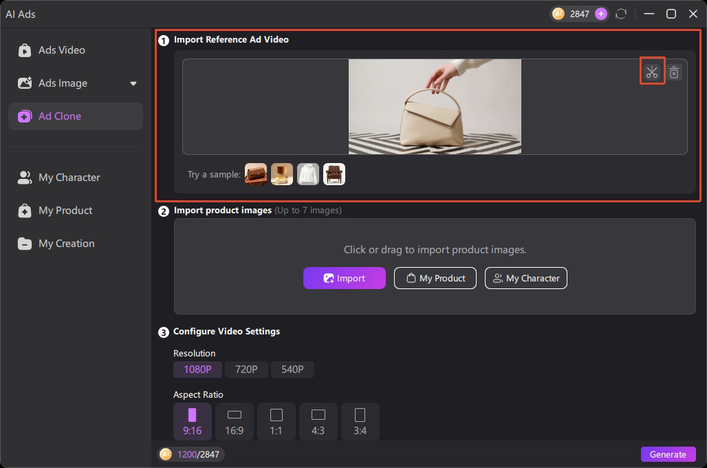 edimakor ad clone import reference video