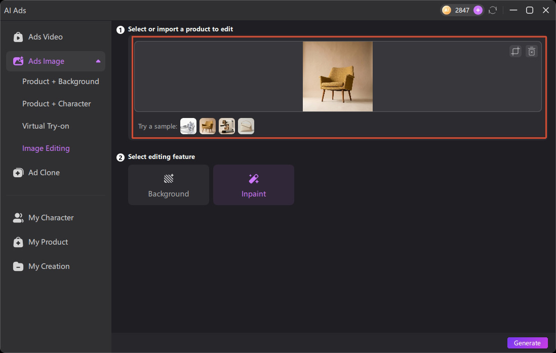edimakor ai ad image editing upload